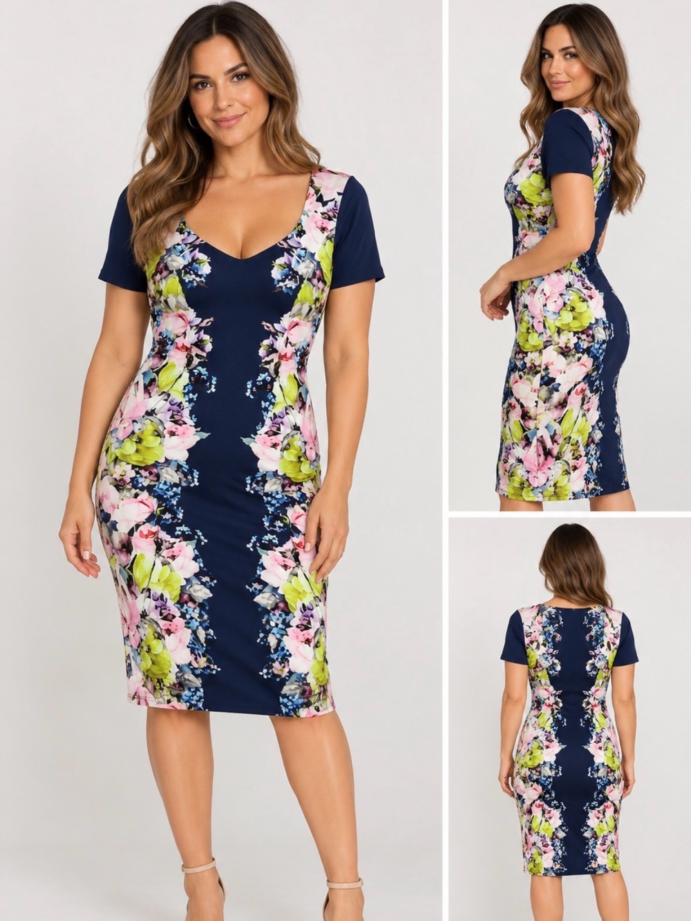 ASOS Floral Midi Dress - Navy and Multicolor